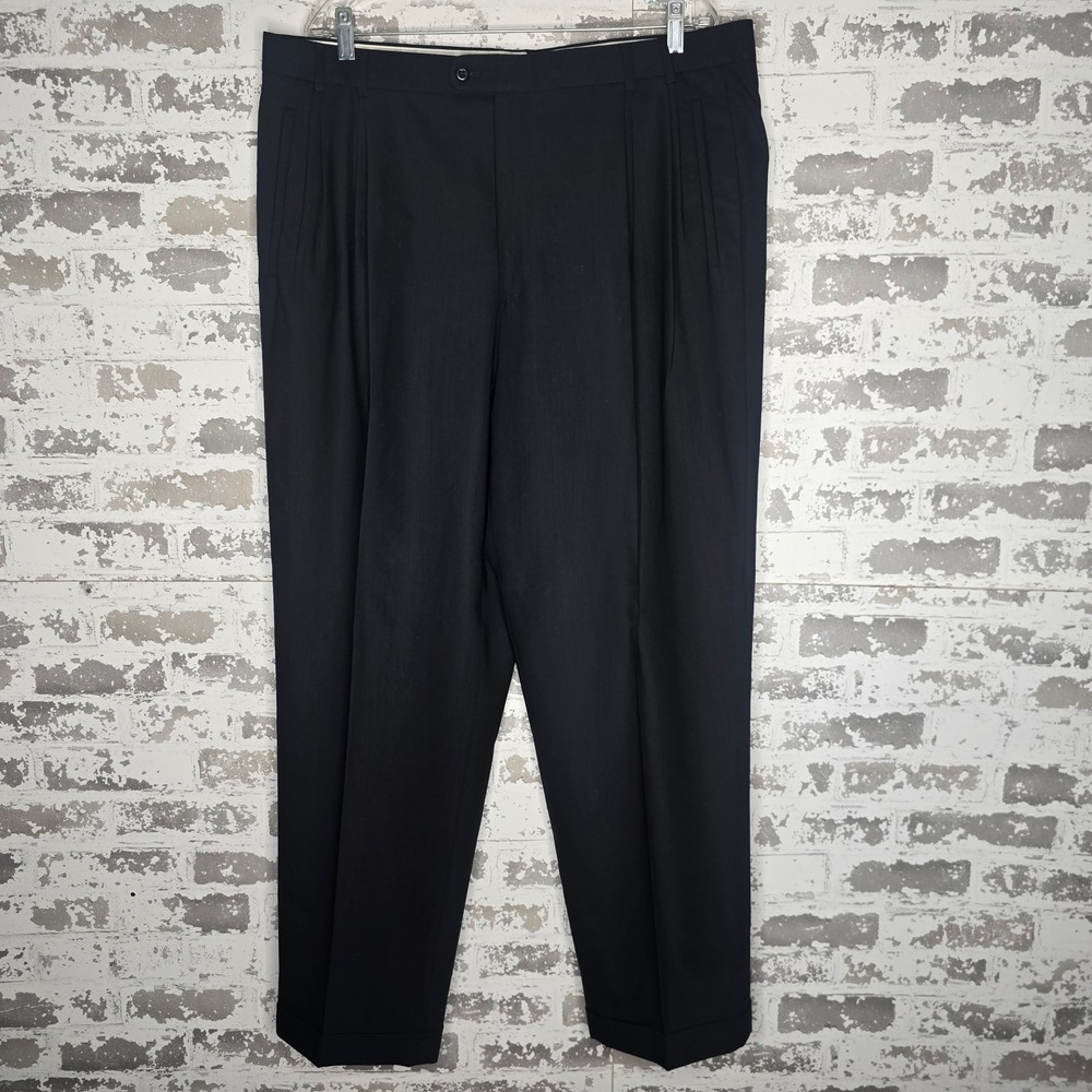 Zanella Mens Double Pleated Dress Pants Black Made in Italy Cuffed 39x31.5